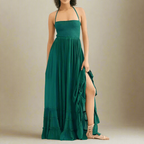 Vestido Largo Halter Sin Espalda Boho Hippie para Mujeres, de Algodón y Rayón, Falda Cascada, Invitada de Boda, Fiesta de Verano – Multicolor