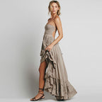 Vestido Largo Halter Sin Espalda Boho Hippie para Mujeres, de Algodón y Rayón, Falda Cascada, Invitada de Boda, Fiesta de Verano – Multicolor