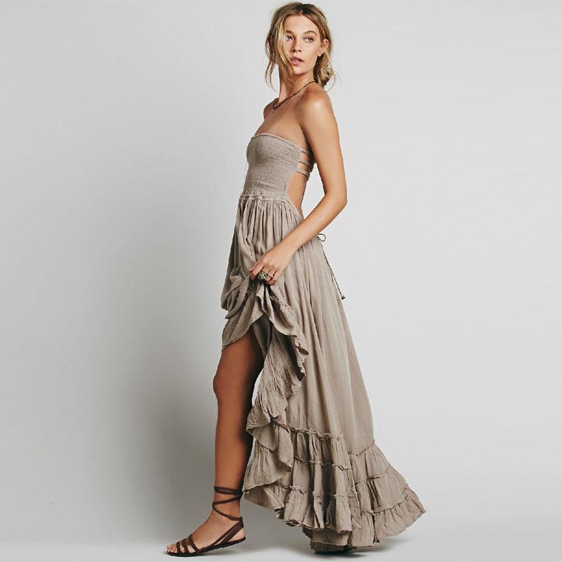 Vestido Largo Halter Sin Espalda Boho Hippie para Mujeres, de Algodón y Rayón, Falda Cascada, Invitada de Boda, Fiesta de Verano – Multicolor