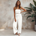 Mono Bohemio Sin Mangas y Espalda Descubierta con Pierna Ancha para Mujeres – Invitada de Boda de Verano Casual en la Playa, Fiesta en el Jardín Boho – Blanco Verde Beige
