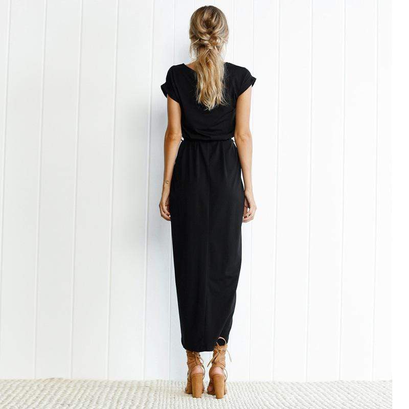 Vestido largo boho para mujer con escote cuadrado, mangas cortas, capa y abertura – Multicolor