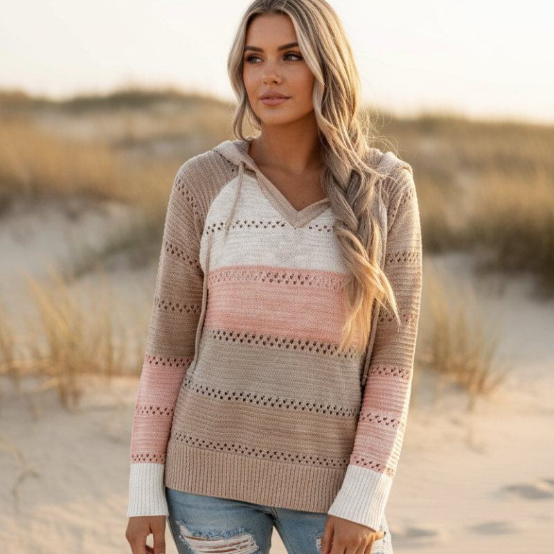 Suéter de punto de parcheo bohemio para mujer, casual y acogedor, de bloques de color, para el otoño y el invierno – Burdeos