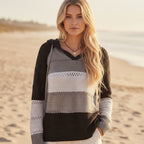 Suéter de punto de parcheo bohemio para mujer, casual y acogedor, de bloques de color, para el otoño y el invierno – Burdeos