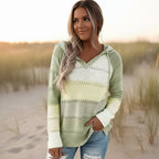 Suéter de punto de parcheo bohemio para mujer, casual y acogedor, de bloques de color, para el otoño y el invierno – Burdeos