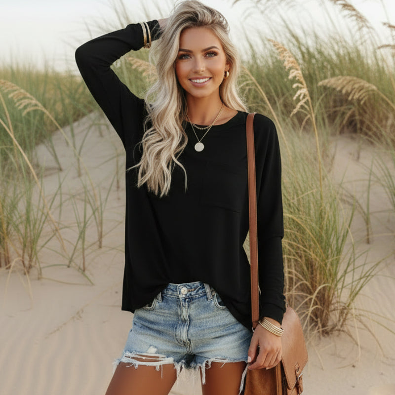 Camisa Casual de Manga Larga Boho para Mujeres con Bolsillo, Ajuste Relajado, Suave, Estilo Urbano Diario – Multicolor