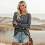 Camisa Casual de Manga Larga Boho para Mujeres con Bolsillo, Ajuste Relajado, Suave, Estilo Urbano Diario – Multicolor