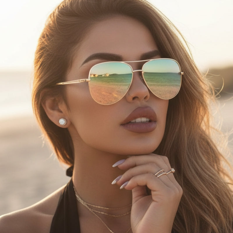 Gafas de Sol Aviador de Diseño para Mujeres UV400 Lentes Fotocromáticos con Gradiente Marco de Aleación Antirreflectante Accesorio Casual de Verano