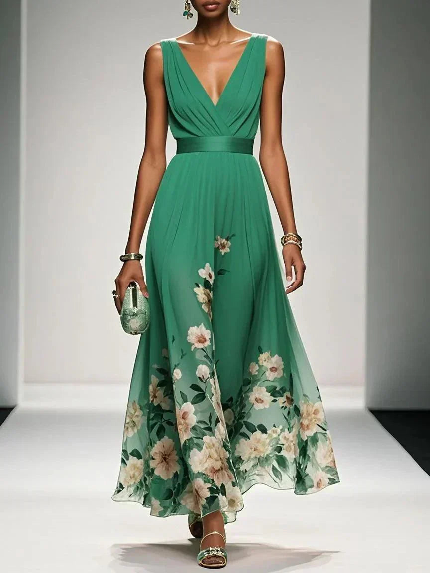 Vestido Largo Floral para Invitadas de Boda Femenino Fluido Romántico Elegante