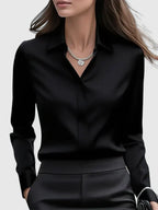 Blusa Elegante de Cuello Abotonado para Mujeres de Manga Larga, Ajuste Relajado, Casual y Chic – Melvaya