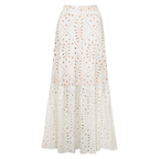 Conjunto de traje de baño de una pieza con escote en V, corte láser y florales & falda larga para vacaciones en la playa, resort, fiesta en la piscina, crucero, luna de miel – Blanco