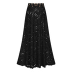 Conjunto de Traje de Baño de Una Pieza con Corte Láser Floral y Falda Larga de Cuello en V para Vacaciones en la Playa, Fiesta en la Piscina, Resort y Crucero – Negro