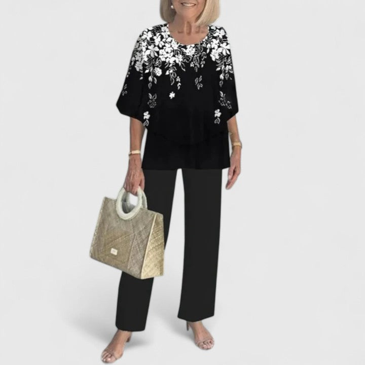 Conjunto Sofisticado de Dos Piezas para Mujeres Blusa Relajada Pantalones de Pierna Ancha Casual Elegante Diario – Martha