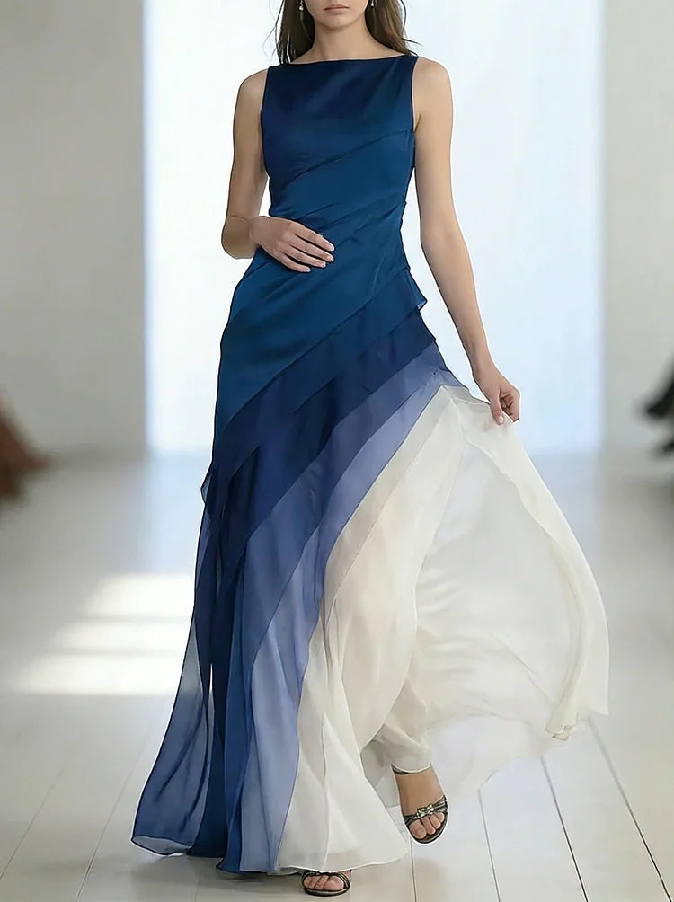 Vestido Largo Sin Mangas de Tul con Cintura Alta y Parches para Mujeres - Gala de Prom, Boda, Invitada de Noche Elegante – Lumière