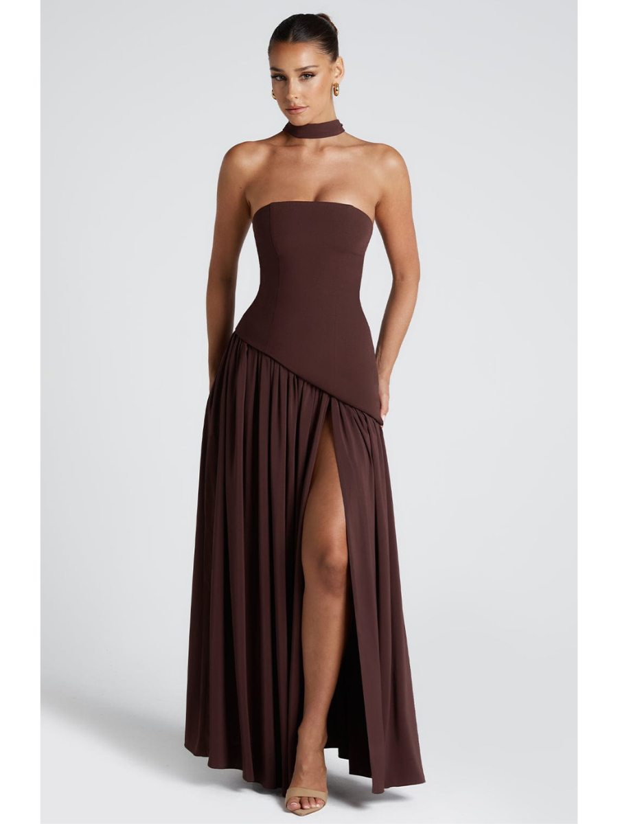 Vestido Maxi Elegante Sin Mangas para Mujer con Ajuste y Abertura Formal para Fiestas de Bodas – Mya