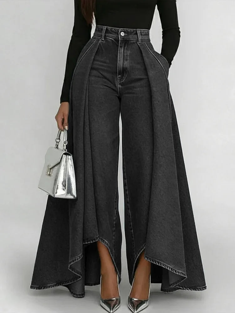 Jeans de Pierna Ancha de Cintura Alta para Mujer, Casual, Sueltos, Moda de Calle, Pantalones de Denim Palazzo, Acampanados – Maverick