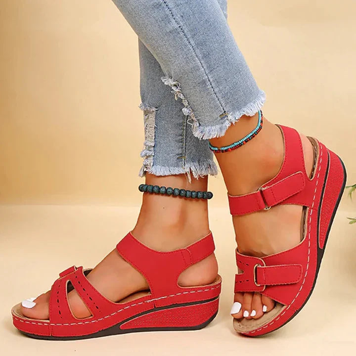 Sandalias de cuña ortopédicas para mujer con correas ajustables, abiertas en la punta, soporte de arco, zapatos casuales de verano – Alfreda