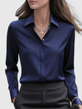 Blusa Elegante de Cuello Abotonado para Mujeres de Manga Larga, Ajuste Relajado, Casual y Chic – Melvaya