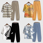 Conjunto Casual de Dos Piezas para Mujeres, Top de Manga Corta Impreso y Pantalones de Pierna Ancha, Cómodo para el Día a Día – Alessia