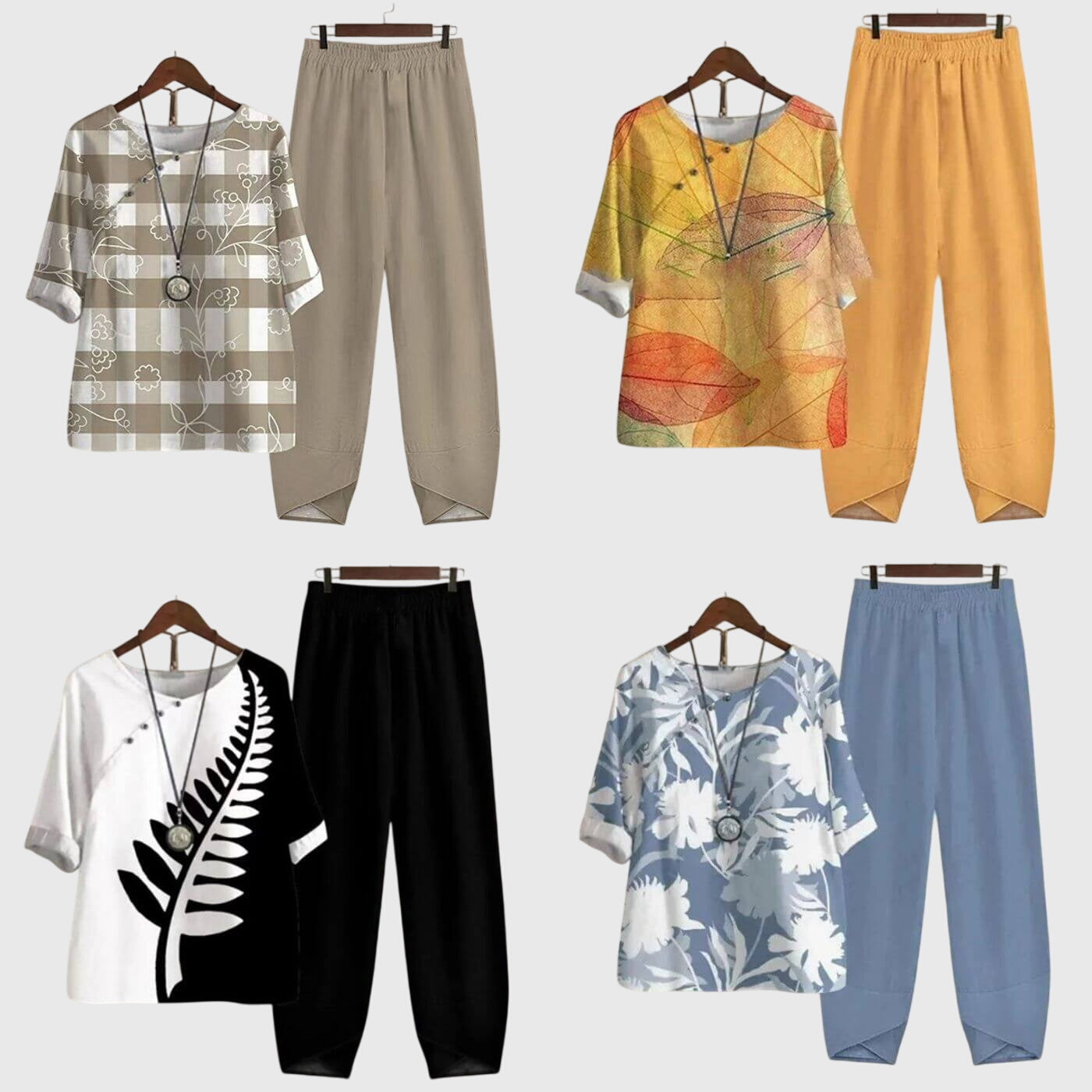 Conjunto Casual de Dos Piezas para Mujeres, Top de Manga Corta Impreso y Pantalones de Pierna Ancha, Cómodo para el Día a Día – Alessia