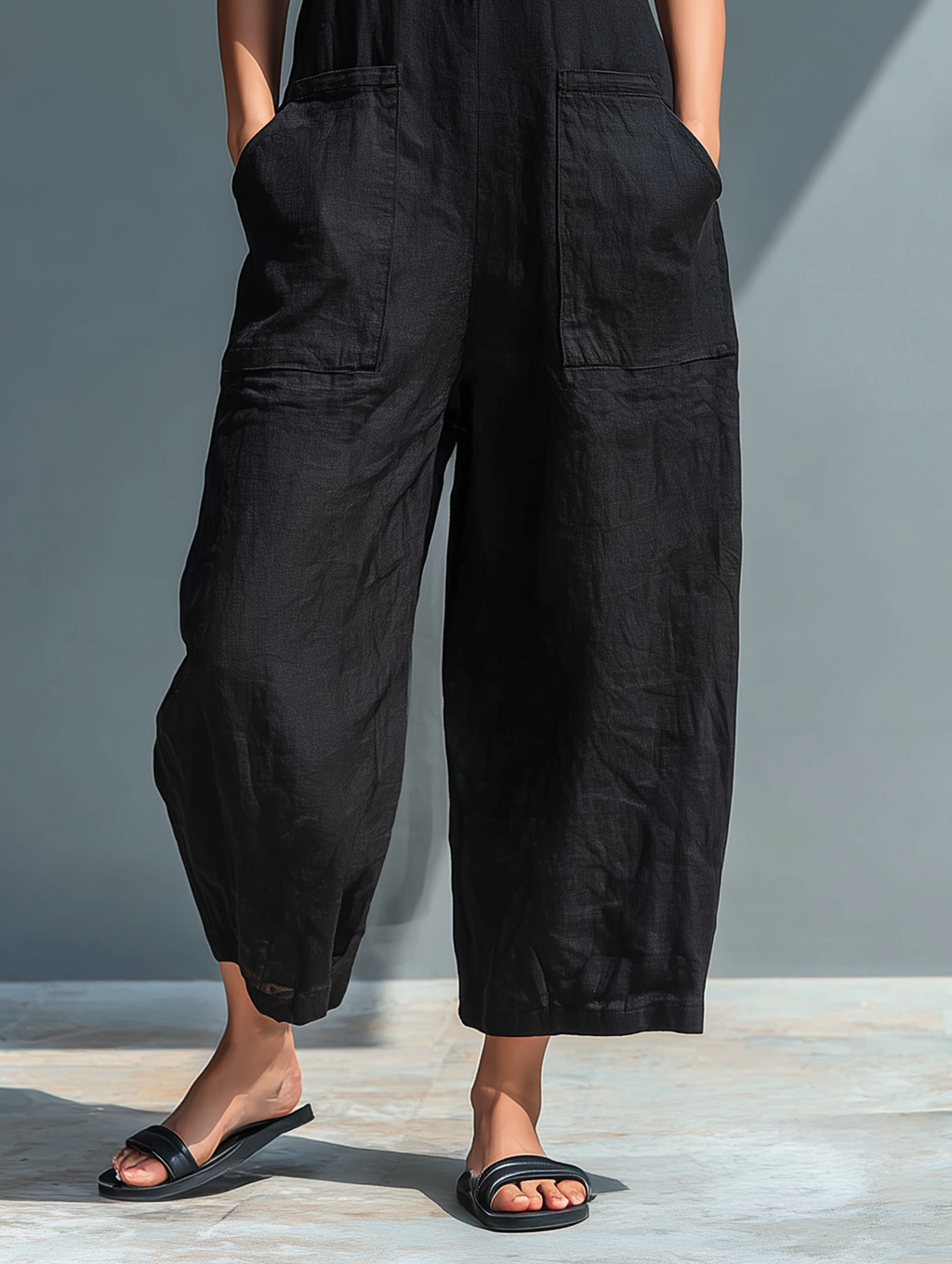 Mono sin mangas de lino minimalista con cuello de pie y botones para mujer
