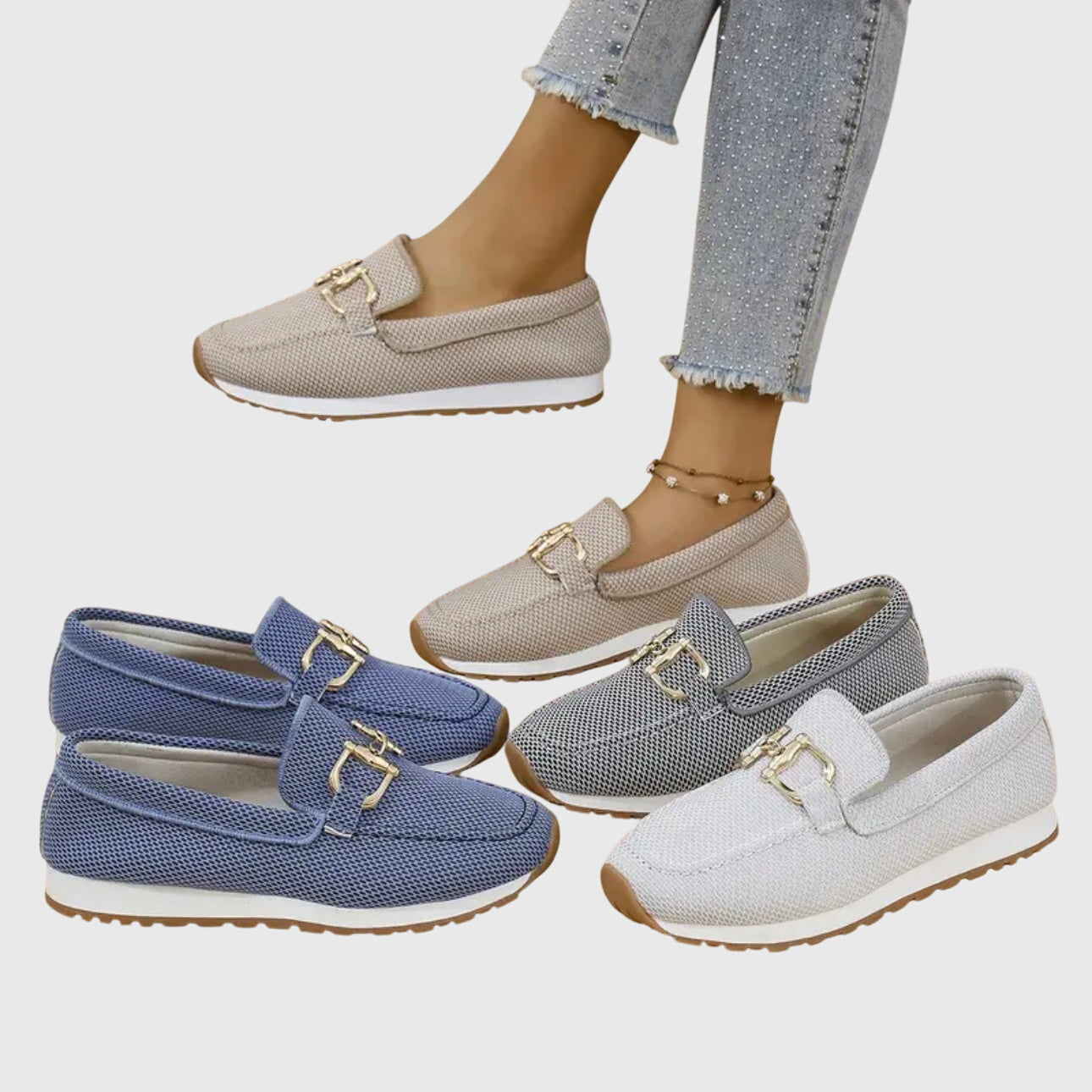 Mocasines Transpirables para Mujeres con Detalle de Caballo Dorado, Ligeros y de Fácil Uso – Susana