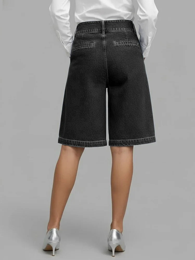 Shorts de mezclilla de pierna ancha y cintura alta para mujer, casuales, de uso diario, moda urbana, verano, playa, vacaciones, bermuda – Harlow