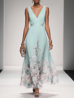 Vestido Largo Floral para Invitadas de Boda Femenino Fluido Romántico Elegante
