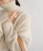 Suéter de Cachemira para Mujer con Cuello Alto Suave y Acogedor, Corte Relajado, Cálido, Casual, Elegante, Invierno – Beige