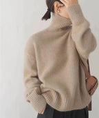 Suéter de Cachemira para Mujer con Cuello Alto Suave y Acogedor, Corte Relajado, Cálido, Casual, Elegante, Invierno – Beige