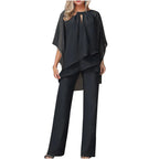 Conjunto de Pantalón Chiffon Elegante Formal Femenino con Parte Superior y Pantalones de Pierna Ancha para Eventos Festivos