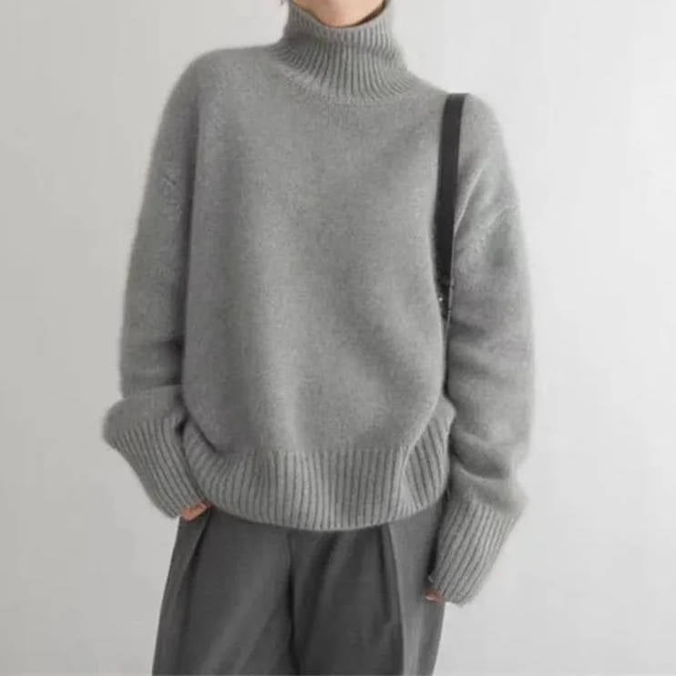 Suéter de Cachemira para Mujer con Cuello Alto Suave y Acogedor, Corte Relajado, Cálido, Casual, Elegante, Invierno – Beige