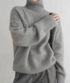 Suéter de Cachemira para Mujer con Cuello Alto Suave y Acogedor, Corte Relajado, Cálido, Casual, Elegante, Invierno – Beige