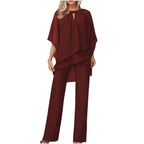 Conjunto de Pantalón Chiffon Elegante Formal Femenino con Parte Superior y Pantalones de Pierna Ancha para Eventos Festivos