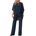 Conjunto de Pantalón Chiffon Elegante Formal Femenino con Parte Superior y Pantalones de Pierna Ancha para Eventos Festivos
