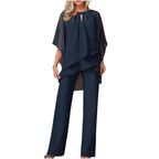 Conjunto de Pantalón Chiffon Elegante Formal Femenino con Parte Superior y Pantalones de Pierna Ancha para Eventos Festivos
