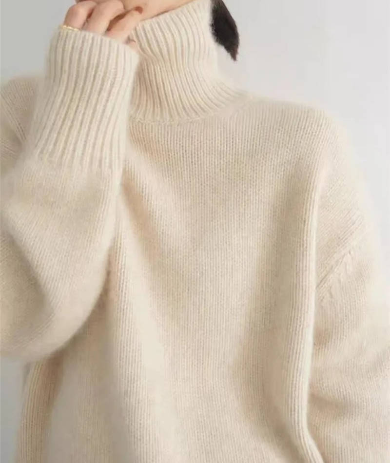 Suéter de Cachemira para Mujer con Cuello Alto Suave y Acogedor, Corte Relajado, Cálido, Casual, Elegante, Invierno – Beige