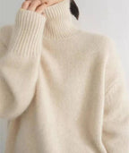 Suéter de Cachemira para Mujer con Cuello Alto Suave y Acogedor, Corte Relajado, Cálido, Casual, Elegante, Invierno – Beige