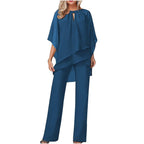 Conjunto de Pantalón Chiffon Elegante Formal Femenino con Parte Superior y Pantalones de Pierna Ancha para Eventos Festivos