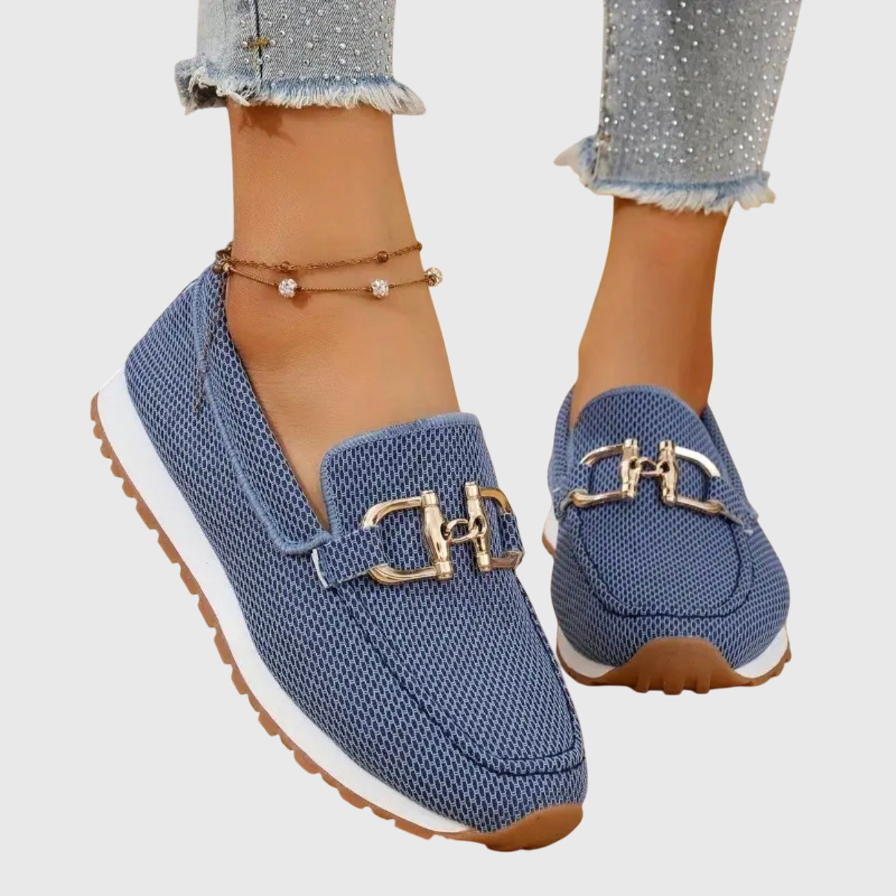 Mocasines Transpirables para Mujeres con Detalle de Caballo Dorado, Ligeros y de Fácil Uso – Susana