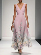 Vestido Largo Floral para Invitadas de Boda Femenino Fluido Romántico Elegante