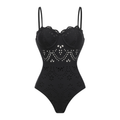 Conjunto de Traje de Baño de Una Pieza Negro con Corte Láser y Falda Larga con Escote en V para Vacaciones en la Playa, Resort, Fiesta en la Piscina y Crucero – Negro