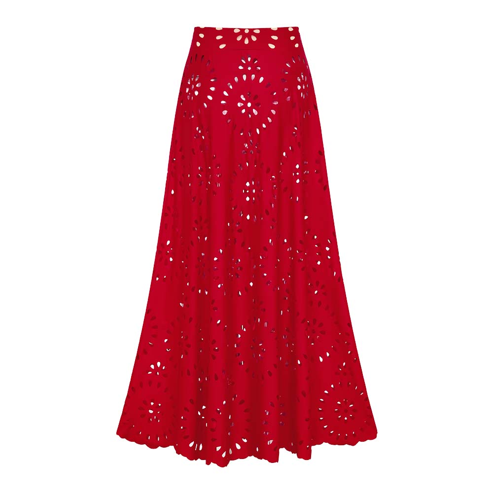 Conjunto de Traje de Baño de Una Pieza Floral con Corte y Falda Larga de V-Cuello para Vacaciones en la Playa, Fiesta en la Piscina, Verano Resort – Rojo