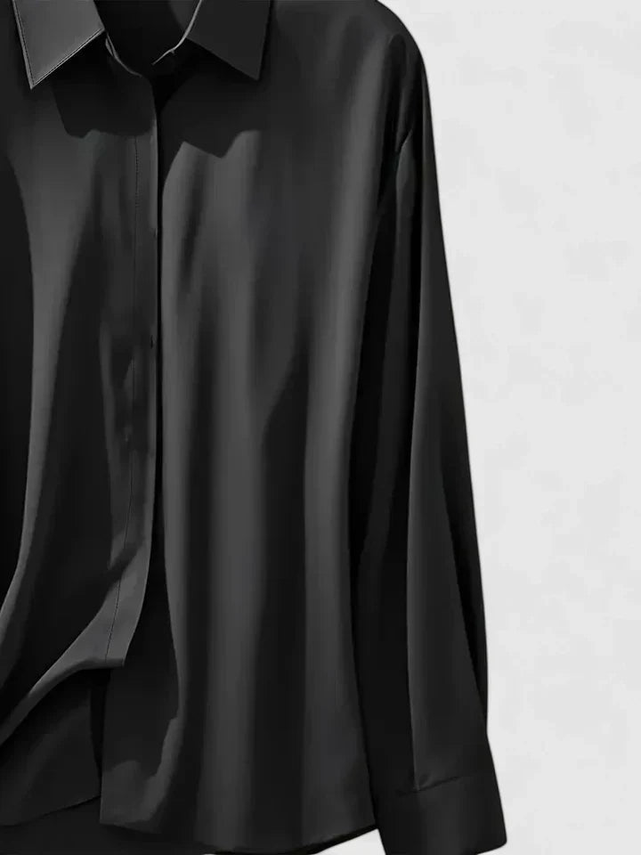 Blusa Elegante de Cuello Abotonado para Mujeres de Manga Larga, Ajuste Relajado, Casual y Chic – Melvaya