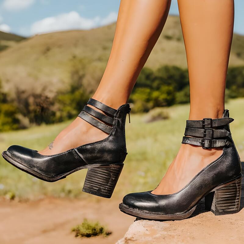 Zapatos de Tacón Bajo con Correa en el Tobillo para Mujeres, Cómodos y Elegantes – Zina