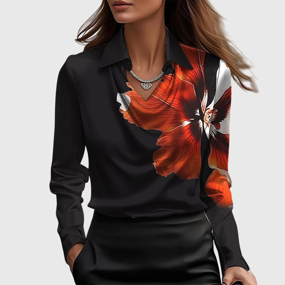 Blusa de Satén Elegante para Mujeres con Cuello de Cowl y Manga Larga, Brillo Lujoso, Ajuste Fluido, Casual Chic – Brooklyn