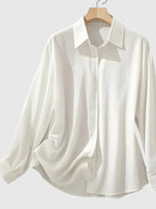 Blusa Elegante de Cuello Abotonado para Mujeres de Manga Larga, Ajuste Relajado, Casual y Chic – Melvaya