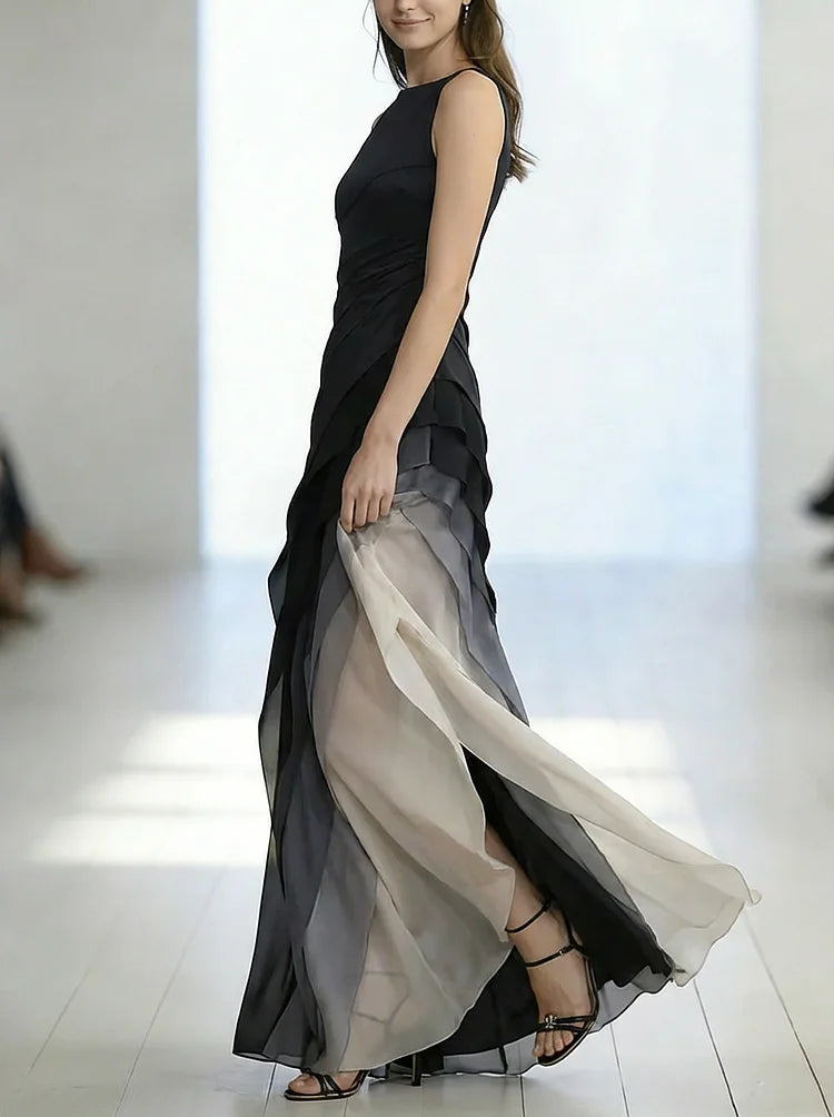 Vestido Largo Sin Mangas de Tul con Cintura Alta y Parches para Mujeres - Gala de Prom, Boda, Invitada de Noche Elegante – Lumière