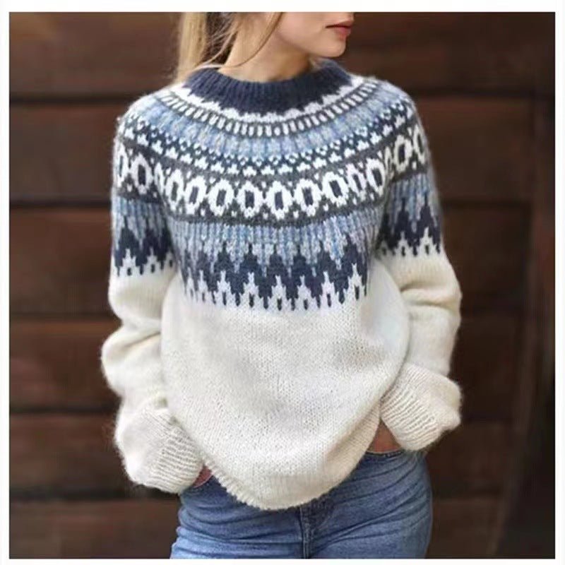 Suéter de Invierno para Mujeres con Patrón Nórdico, Corte Relajado, Tejido Acogedor, Fairisle, Cálido y Casual – Dana