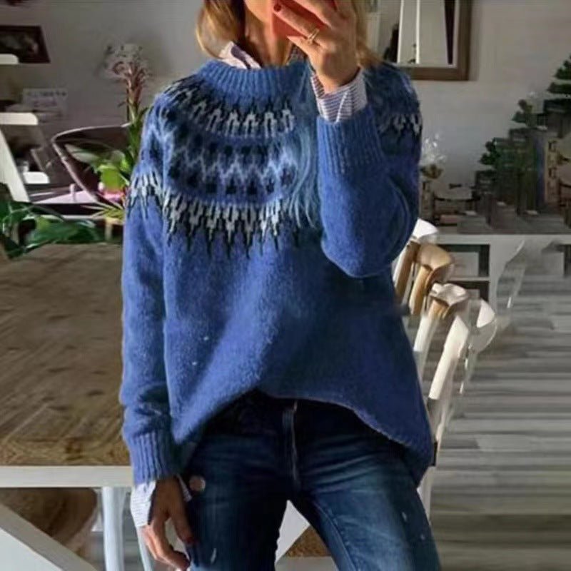 Suéter de Invierno para Mujeres con Patrón Nórdico, Corte Relajado, Tejido Acogedor, Fairisle, Cálido y Casual – Dana