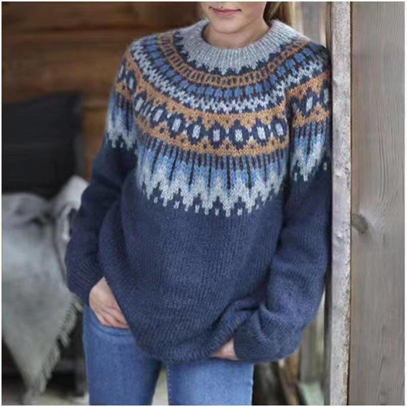 Suéter de Invierno para Mujeres con Patrón Nórdico, Corte Relajado, Tejido Acogedor, Fairisle, Cálido y Casual – Dana